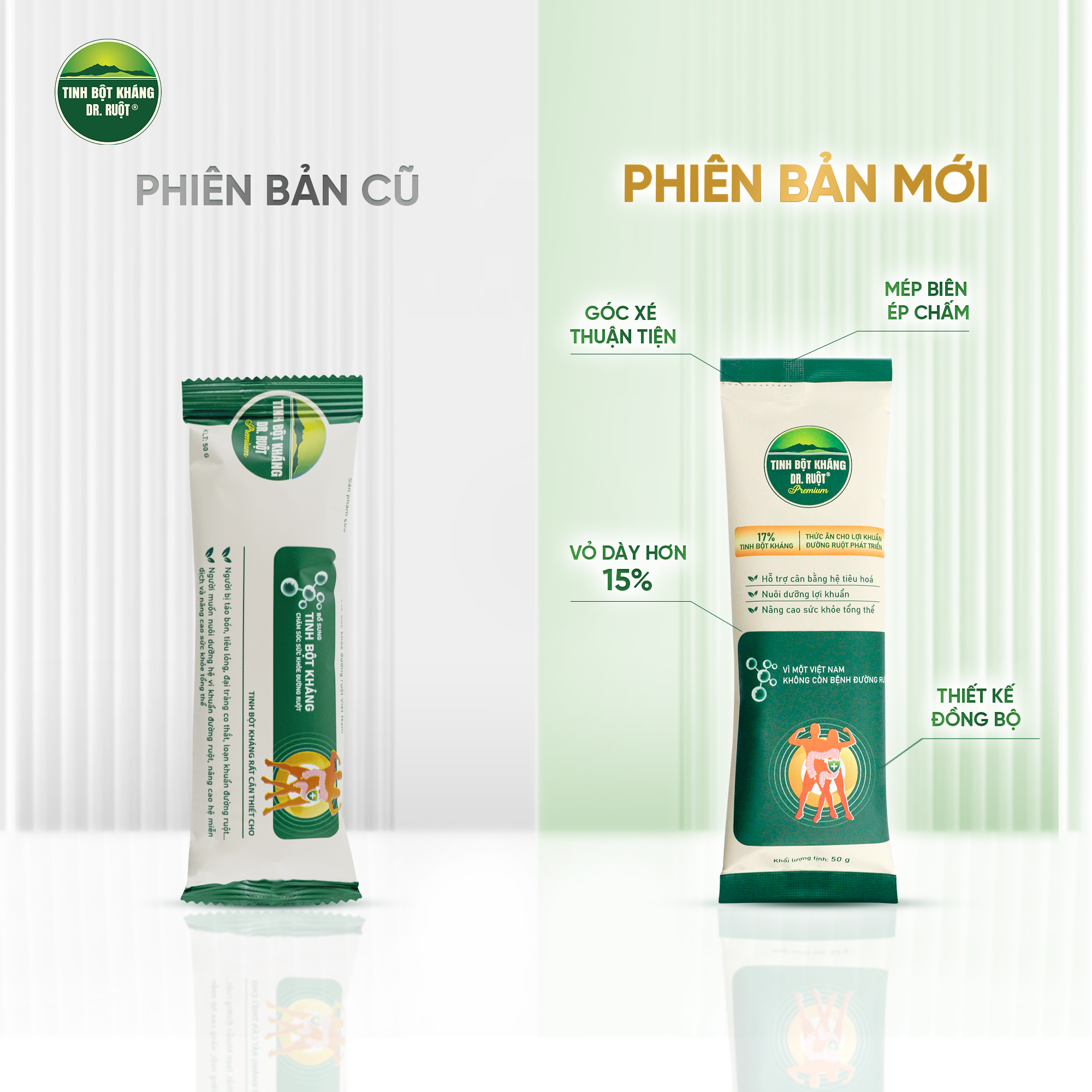 Phân biệt Tinh bột kháng DR. RUỘT Premium mẫu mới và cũ